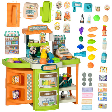 58Pcs Grocery Store Pretend Play Kids Trolley With Cash Register Stand