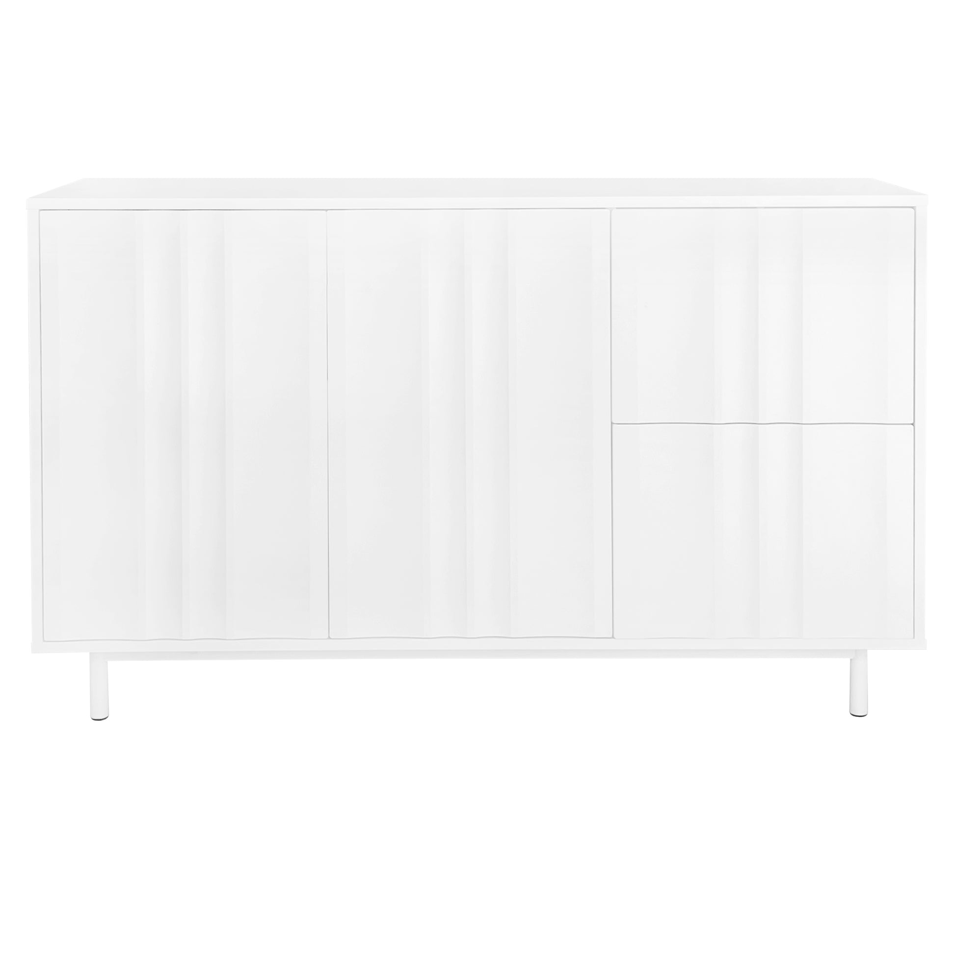 Wave Pattern Storage Cabinet With 2 Doors And 2 Drawers, Adjustable, Suitable For Study,Entrance And Living Room White Mdf