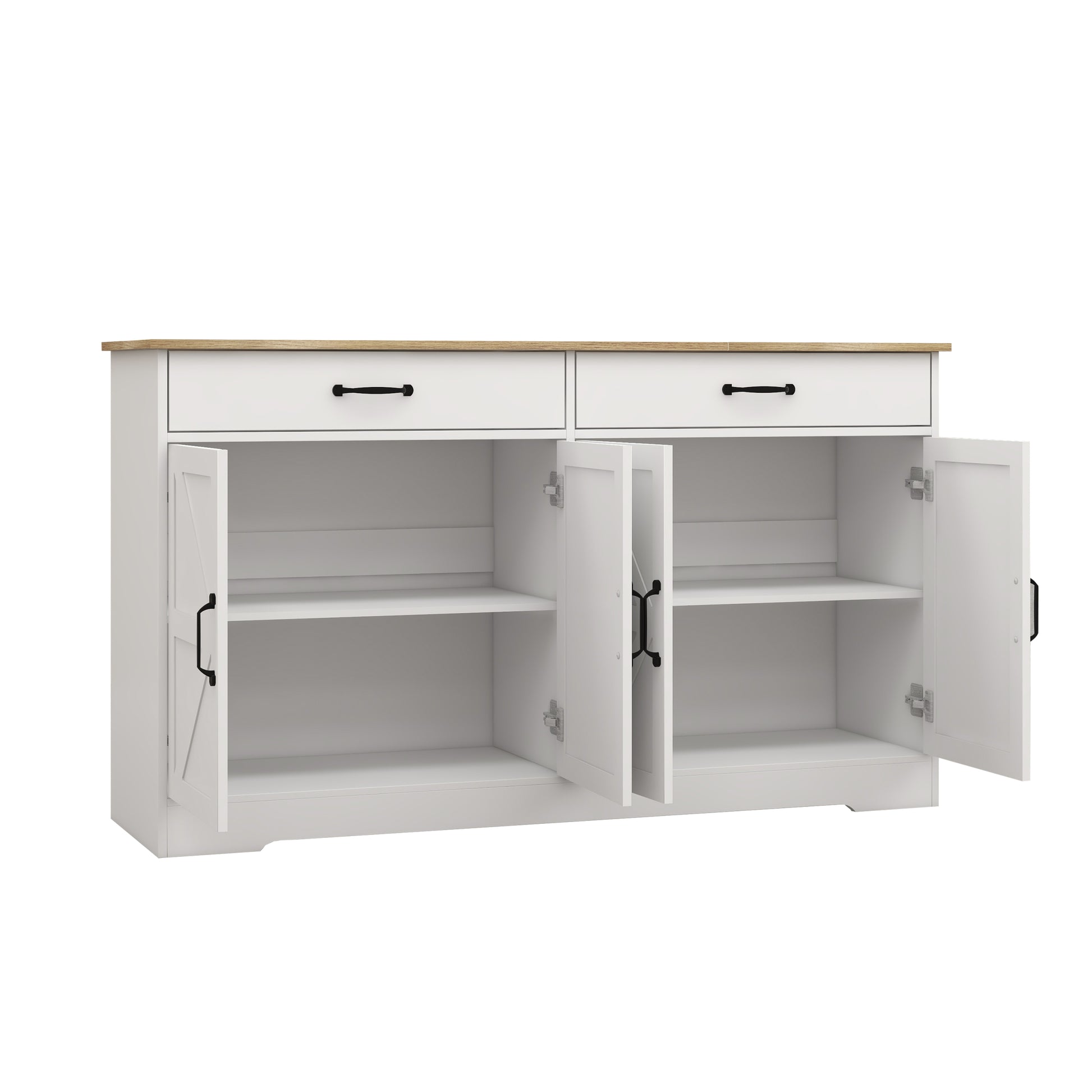 55.91" Large Farmhouse Buffet Cabinet Storage Sideboard With 2 Drawers And 4 Doors For Dining Living Room Kitchen Cupboard White White Mdf