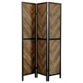 Rustic Herringbone 3 Panel Folding Screen Brown Farmhouse,Rustic Wood