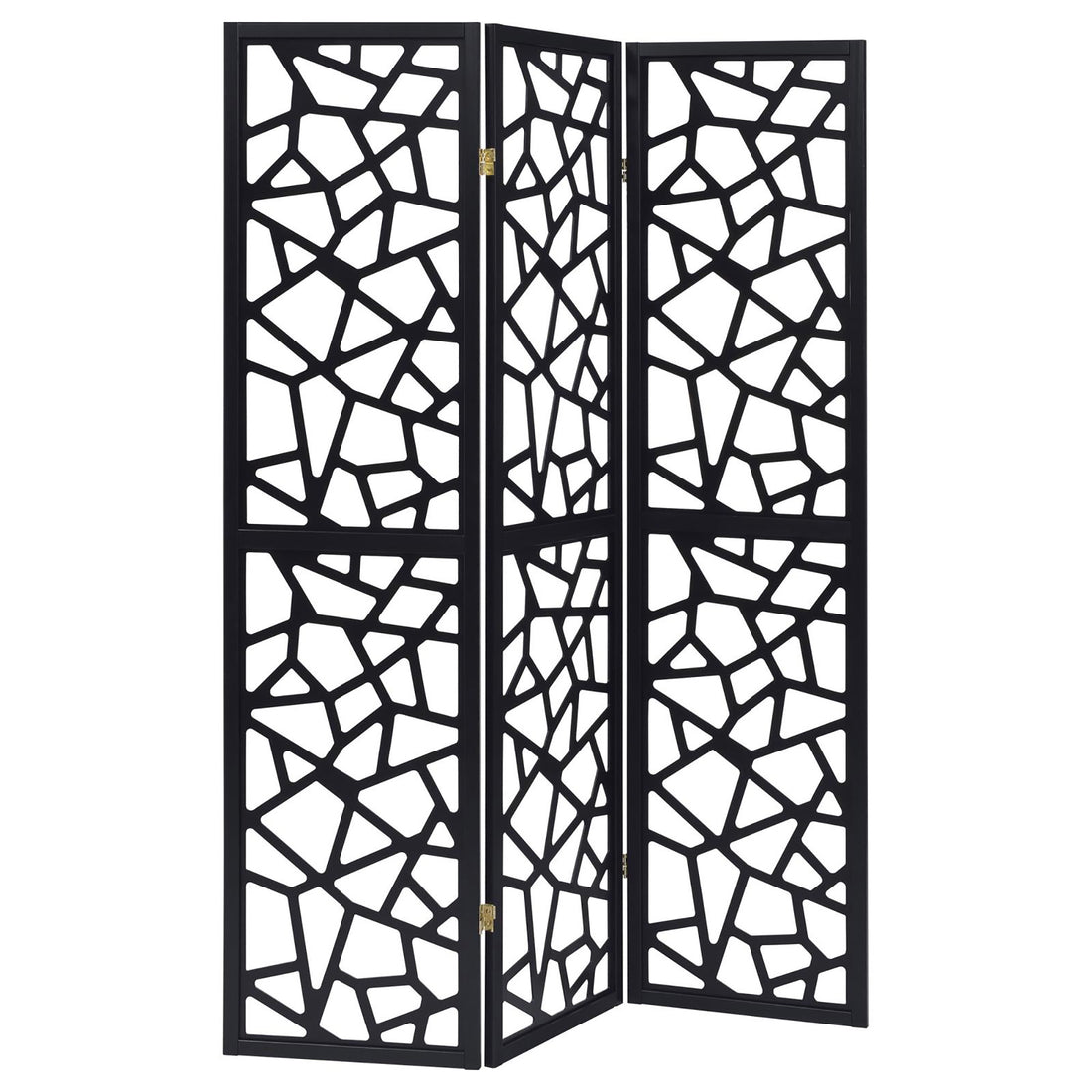 Black 3 Panel Folding Screen Black Traditional Wood