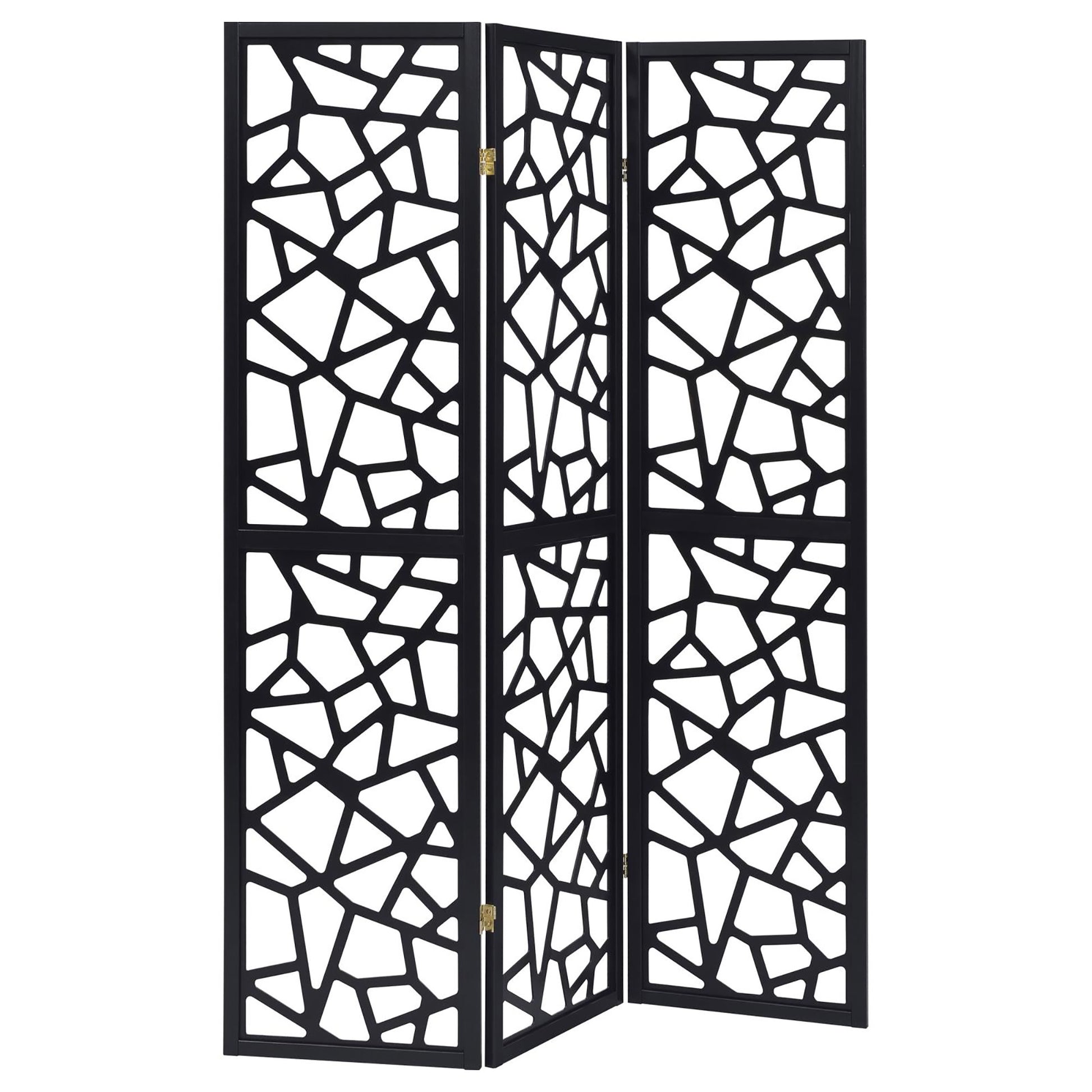 Black 3 Panel Folding Screen Black Traditional Wood