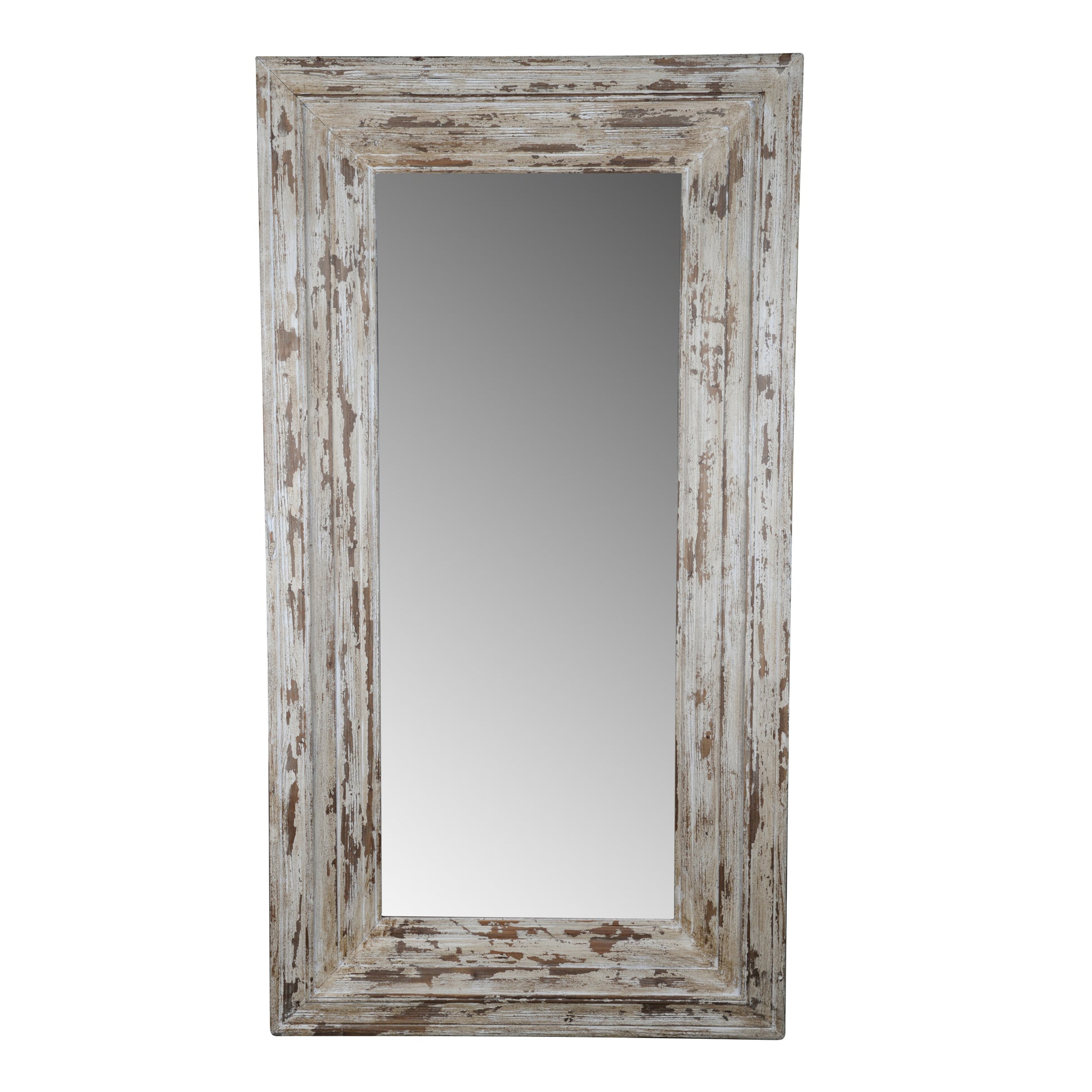 39X3.5X75" Full Length Rectangle Floor Mirror With Distressed Wood Frame Brown Wood