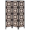 Tan And Cappuccino Circle Pattern 3 Panel Folding Screen Brown Traditional Wood