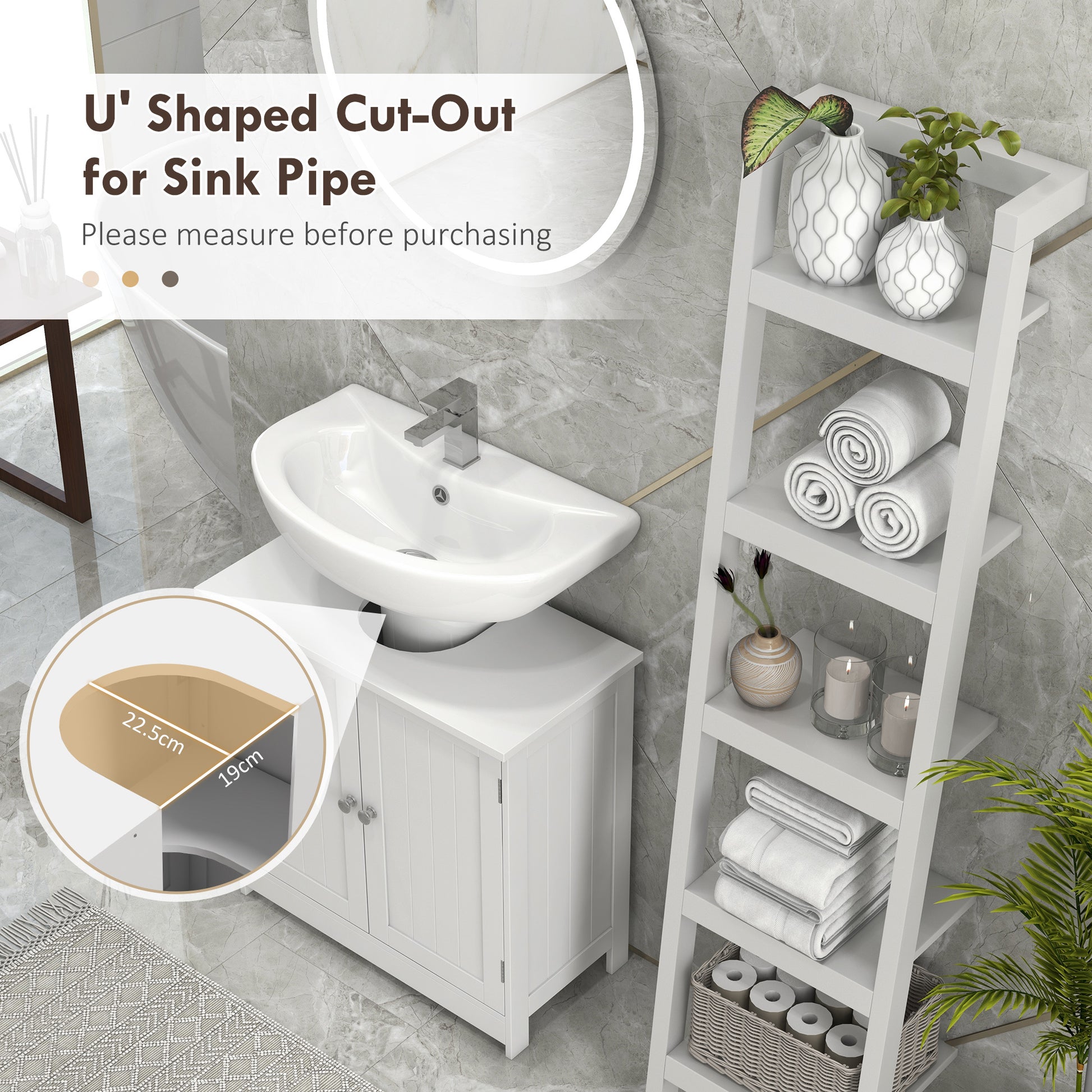 24 Pedestal Sink Bathroom Vanity Cabinet White White Mdf