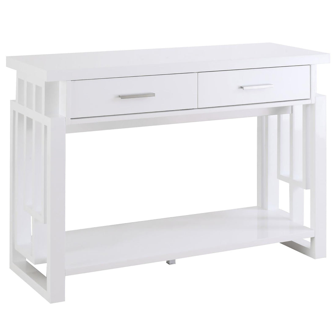 Glossy White 2 Drawer Sofa Table White Primary Living Space Transitional Rectangular Drawers Console Tables Glossy Wood