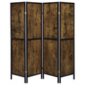 Antique Nutmeg And Black 4 Panel Folding Screen Brown Farmhouse,Rustic Wood