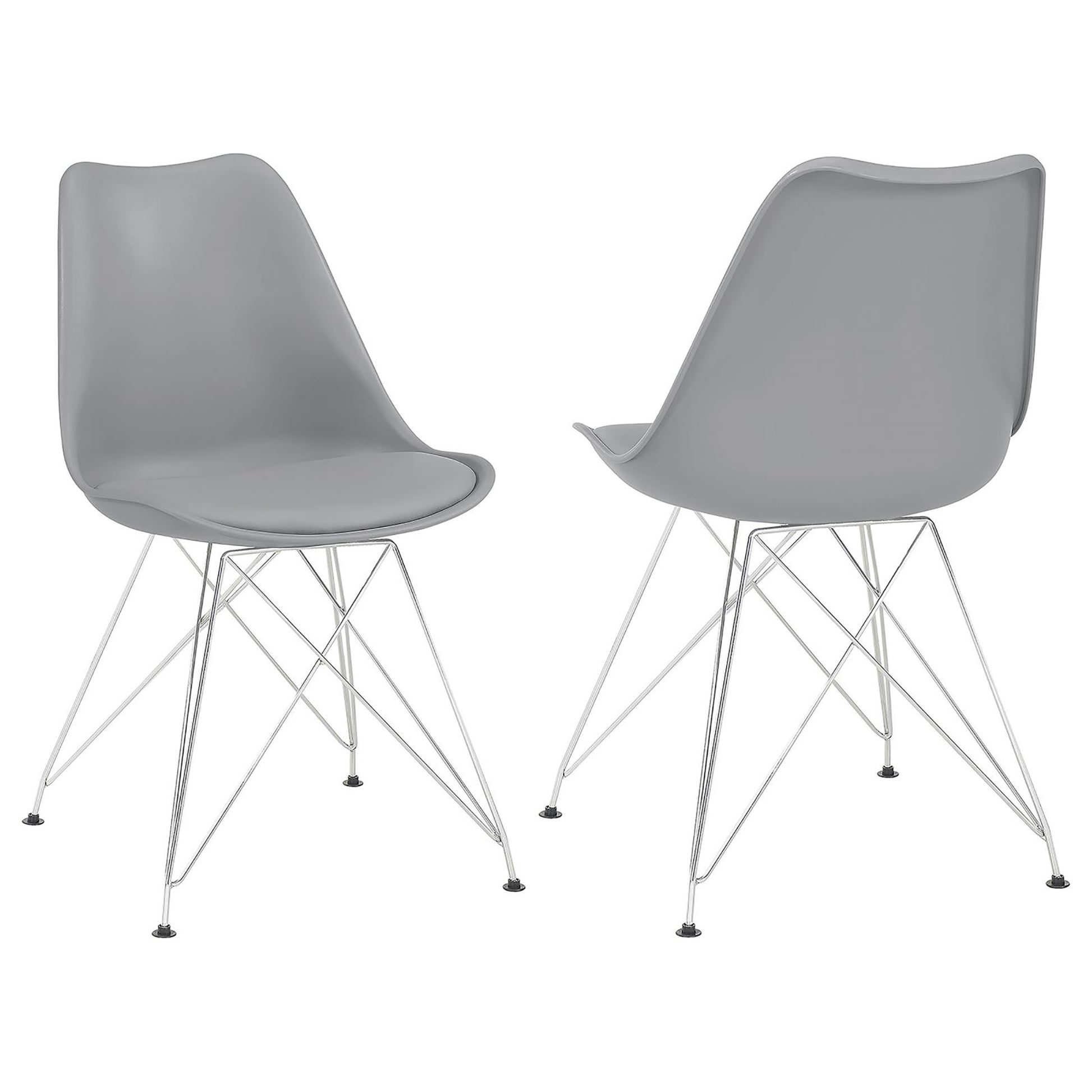 Grey And Chrome Padded Side Chair Set Of 2 Grey Dining Room Spot Clean Contemporary,Modern Side Chair Solid Back Plastic