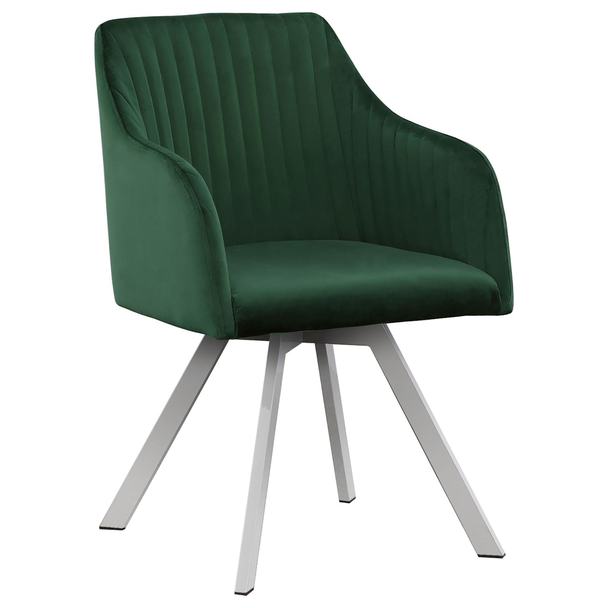 Green Channeled Sloped Arm Swivel Chair Green Dining Room Contemporary,Modern Arm Chair Solid Back Foam Upholstered