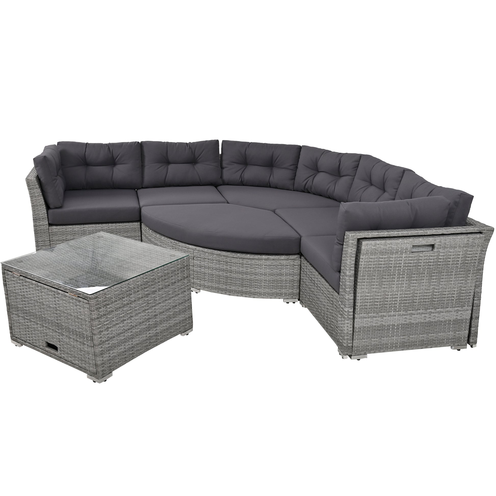 Patio Furniture Set Outdoor Furniture Daybed Rattan Sectional Furniture Set Patio Seating Group With Cushions And Center Table For Patio, Lawn, Backyard, Pool, Grey Yes Grey Water Resistant Frame Water Resistant Cushion Garden & Outdoor Sectional Seating