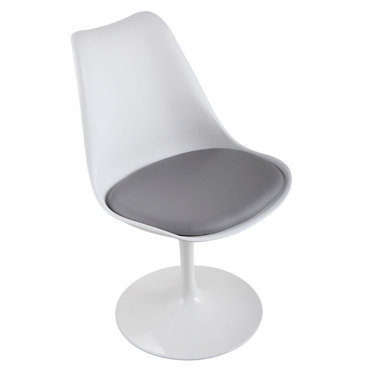 Swivel Tulip Side Chair For Kitchen And Dining Room Bar With Cushioned Seat And Curved Backrest, White And Gray White Gray Metal