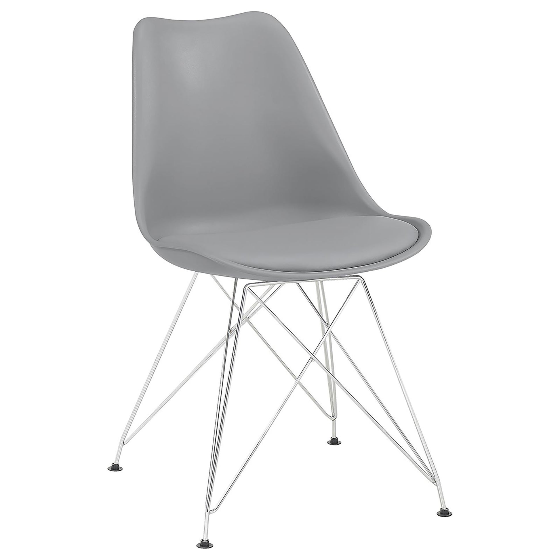 Grey And Chrome Padded Side Chair Set Of 2 Grey Dining Room Spot Clean Contemporary,Modern Side Chair Solid Back Plastic