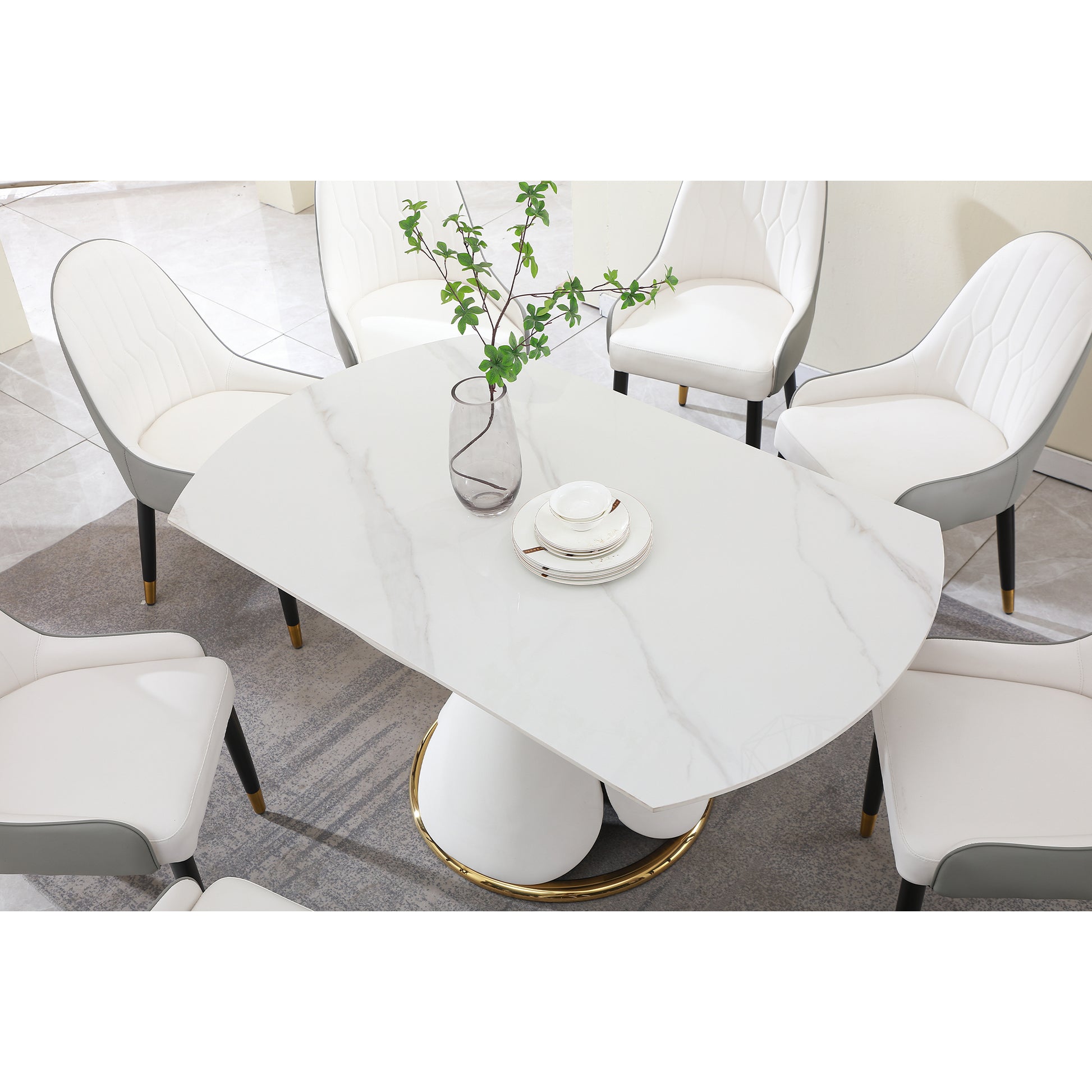Fashion Modern Sinntered Stone Dining Table With Simple And Multi Functional Retractable Dining Table White Sintered Stone