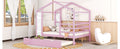 Full Size Wood House Bed With Fence And Writing Board, Pink Pink Solid Wood