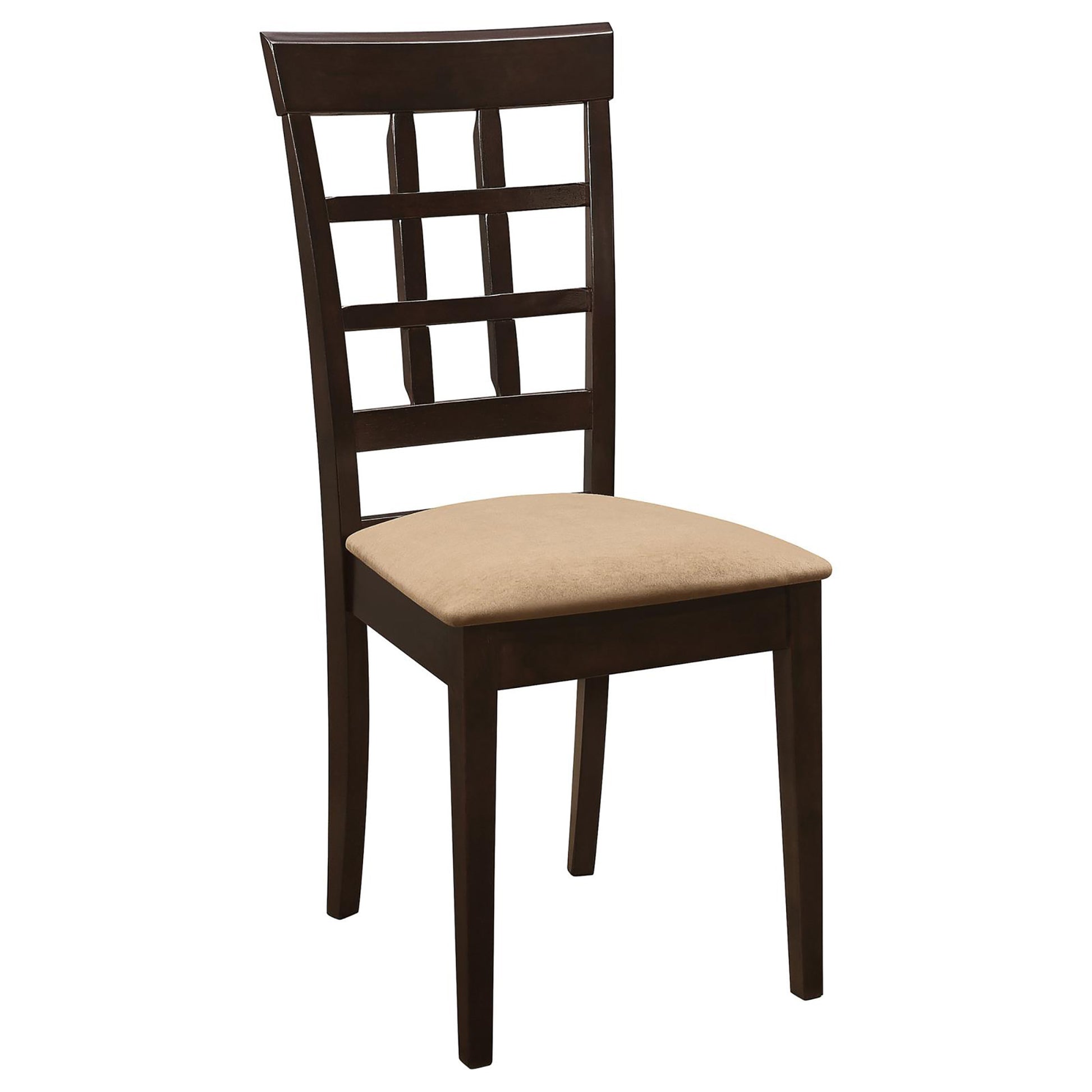 Cappuccino And Beige Lattice Back Dining Chair Set Of 2 Brown Dining Room Rectangular Transitional Side Chair Rubberwood Wood