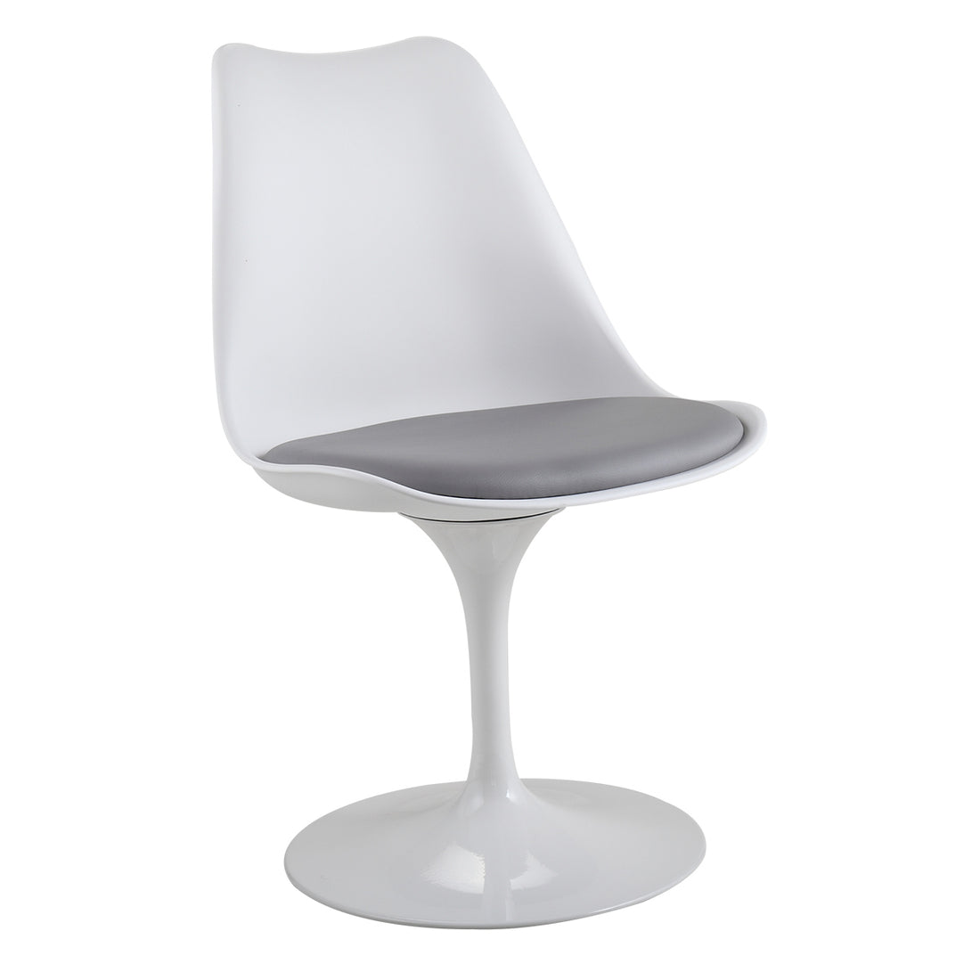 Swivel Tulip Side Chair For Kitchen And Dining Room Bar With Cushioned Seat And Curved Backrest, White And Gray White Gray Metal