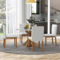 5 Piece Farmhouse Style Dining Table Set, Marble Sticker And Cross Bracket Pedestal Dining Table, And 4 Upholstered Chairs White Walnut Upholstered Chair Wood White Walnut Seats 4 Wood Dining Room