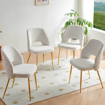 Off White Boucle Dining Chairs With Metal Legs And Hollow Back Upholstered Dining Chairs Set Of 4 Off White Dining Room Modern Dining Chairs Boucle