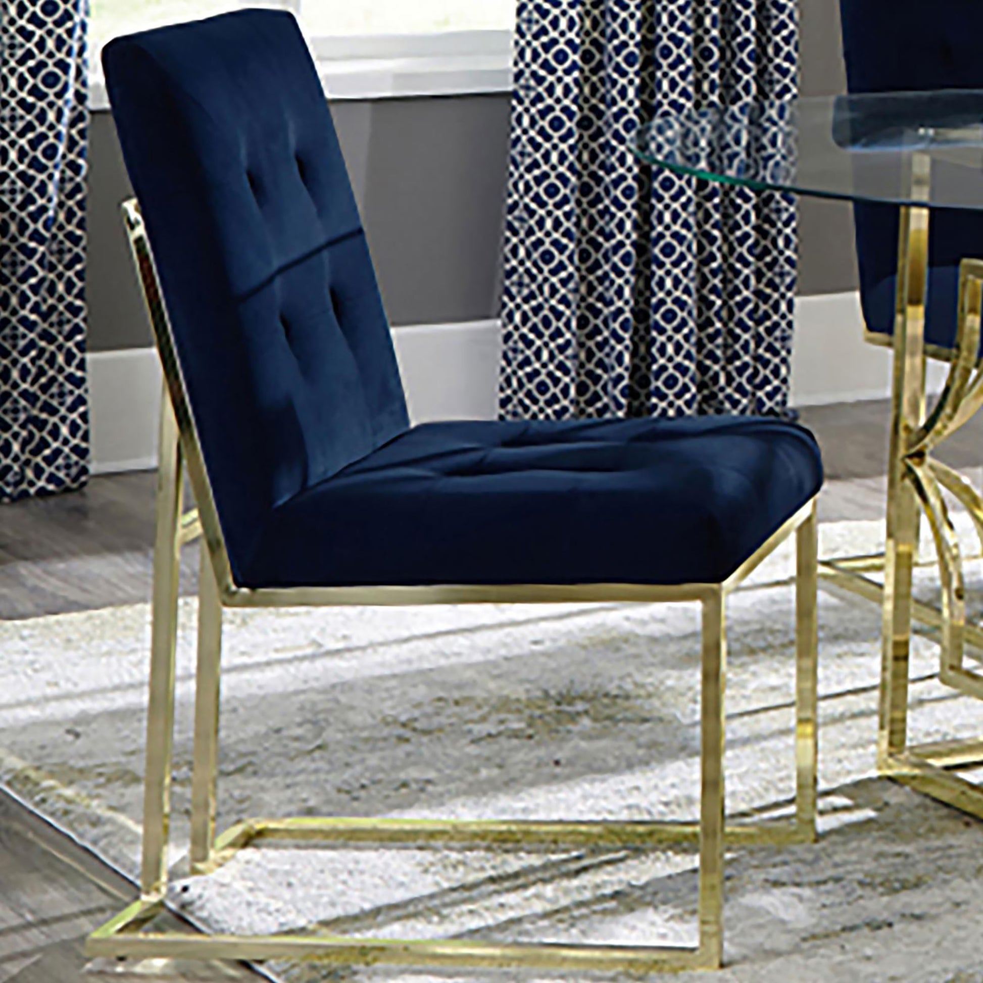 Tufted Back Upholstered Dining Chair Set Of 2 Blue Dining Room Contemporary,Modern Side Chair Tufted Back Foam Upholstered