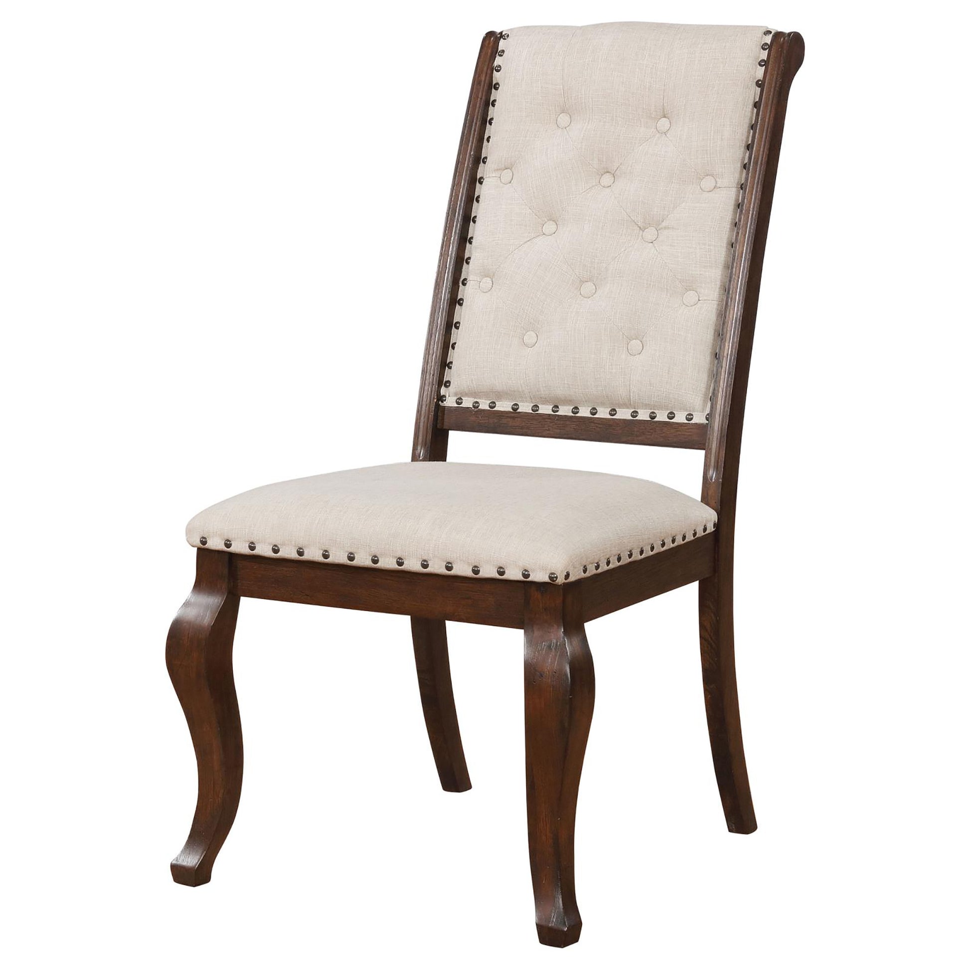 Cream And Antique Java Tufted Back Dining Chair Set Of 2 Ivory Dining Room Wipe Clean Transitional Side Chair Rubberwood Tufted Back Foam Upholstered