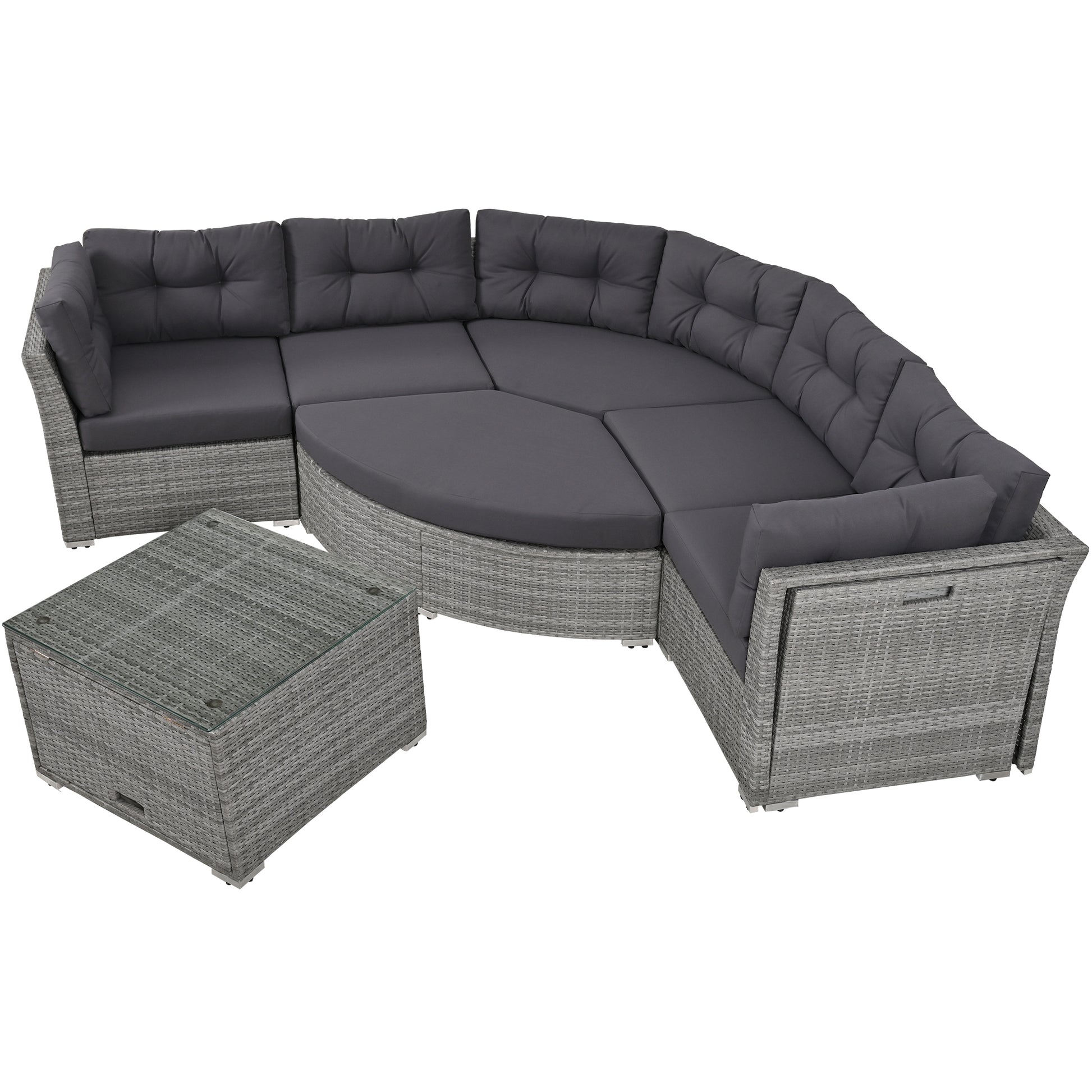 Patio Furniture Set Outdoor Furniture Daybed Rattan Sectional Furniture Set Patio Seating Group With Cushions And Center Table For Patio, Lawn, Backyard, Pool, Grey Yes Grey Water Resistant Frame Water Resistant Cushion Garden & Outdoor Sectional Seating