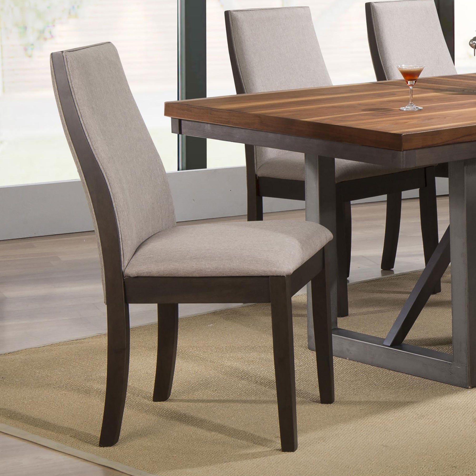 Taupe and Espresso Upholstered Dining Chair Set
