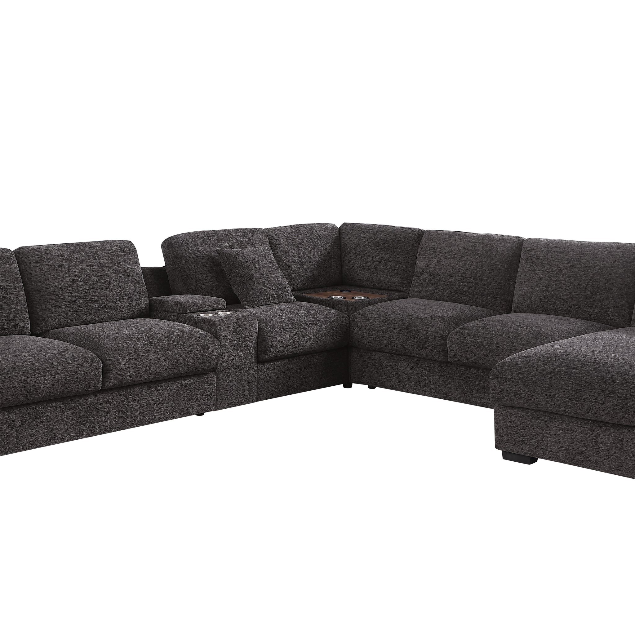 Celine 141.5" Gray Chenille Fabric Corner Sectional Sofa With Right Facing Chaise, Cupholders, And Charging Ports Gray Chenille