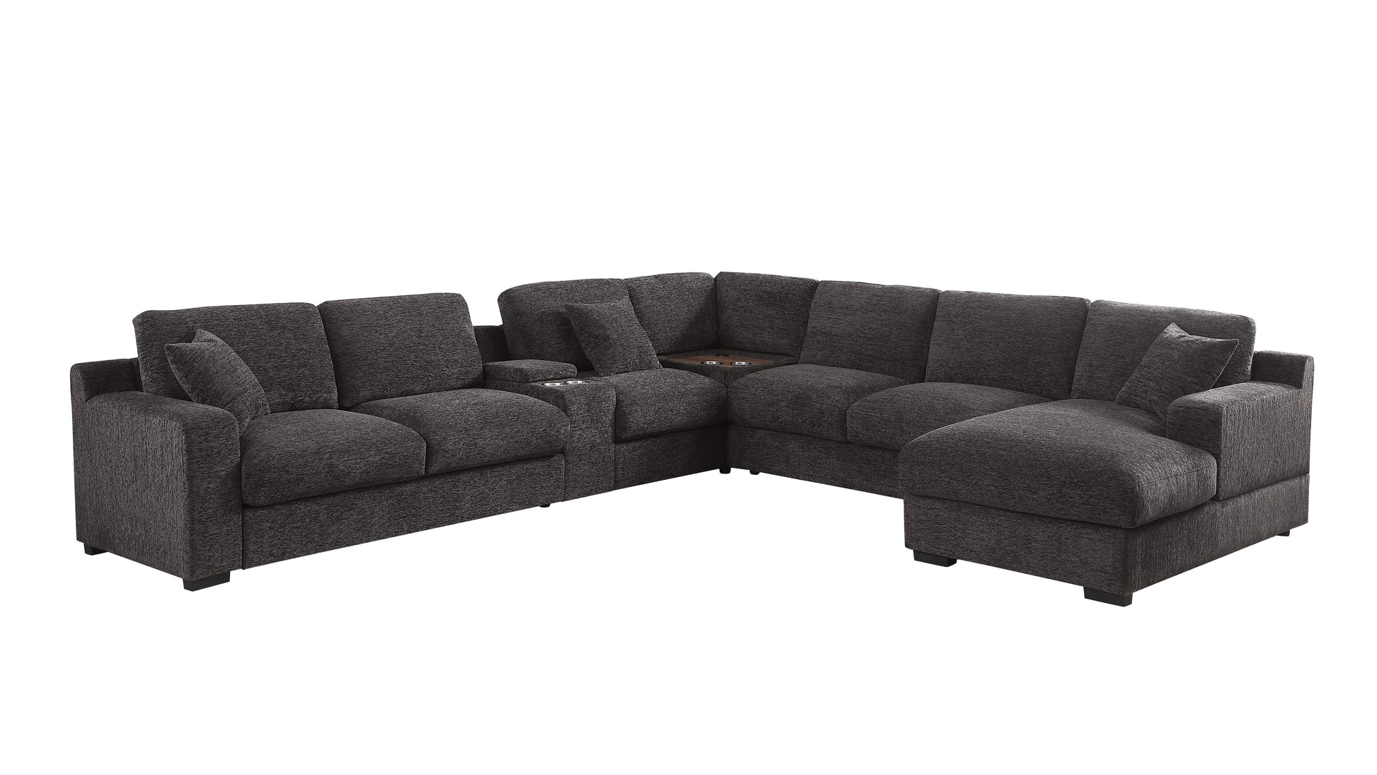 Celine 141.5" Gray Chenille Fabric Corner Sectional Sofa With Right Facing Chaise, Cupholders, And Charging Ports Gray Chenille