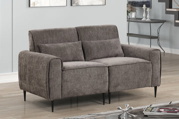 Valentina 62" Gray Chenille Loveseat With Metal Legs And Throw Pillows Gray Chenille