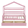 Wooden Twin Size House Bed With 2 Drawers,Kids Bed With Storage Shelf, Pink Pink Wood