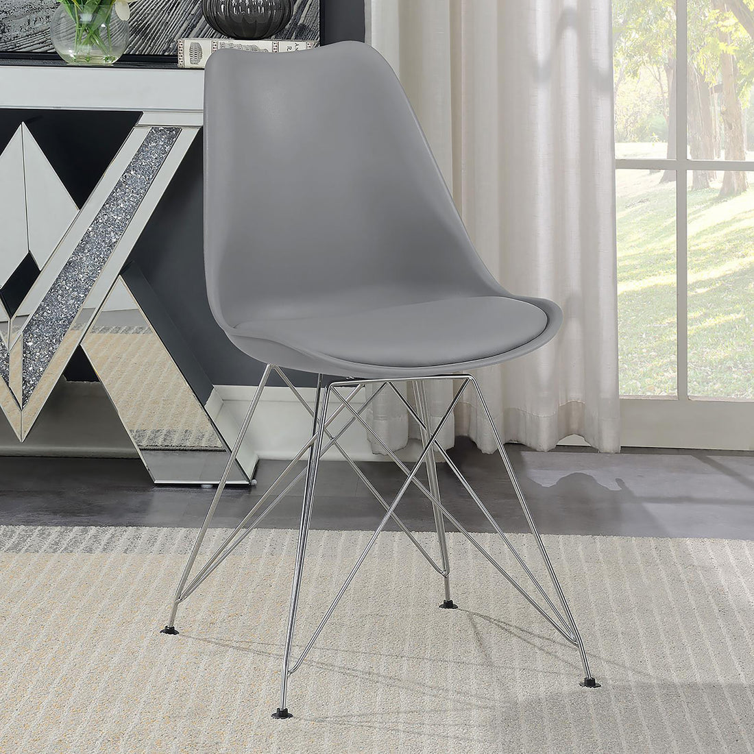 Grey And Chrome Padded Side Chair Set Of 2 Grey Dining Room Spot Clean Contemporary,Modern Side Chair Solid Back Plastic