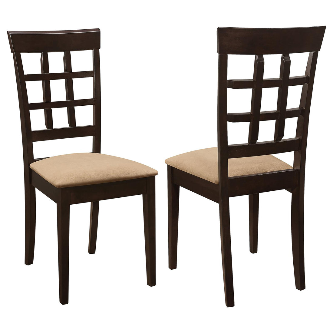 Cappuccino And Beige Lattice Back Dining Chair Set Of 2 Brown Dining Room Rectangular Transitional Side Chair Rubberwood Wood