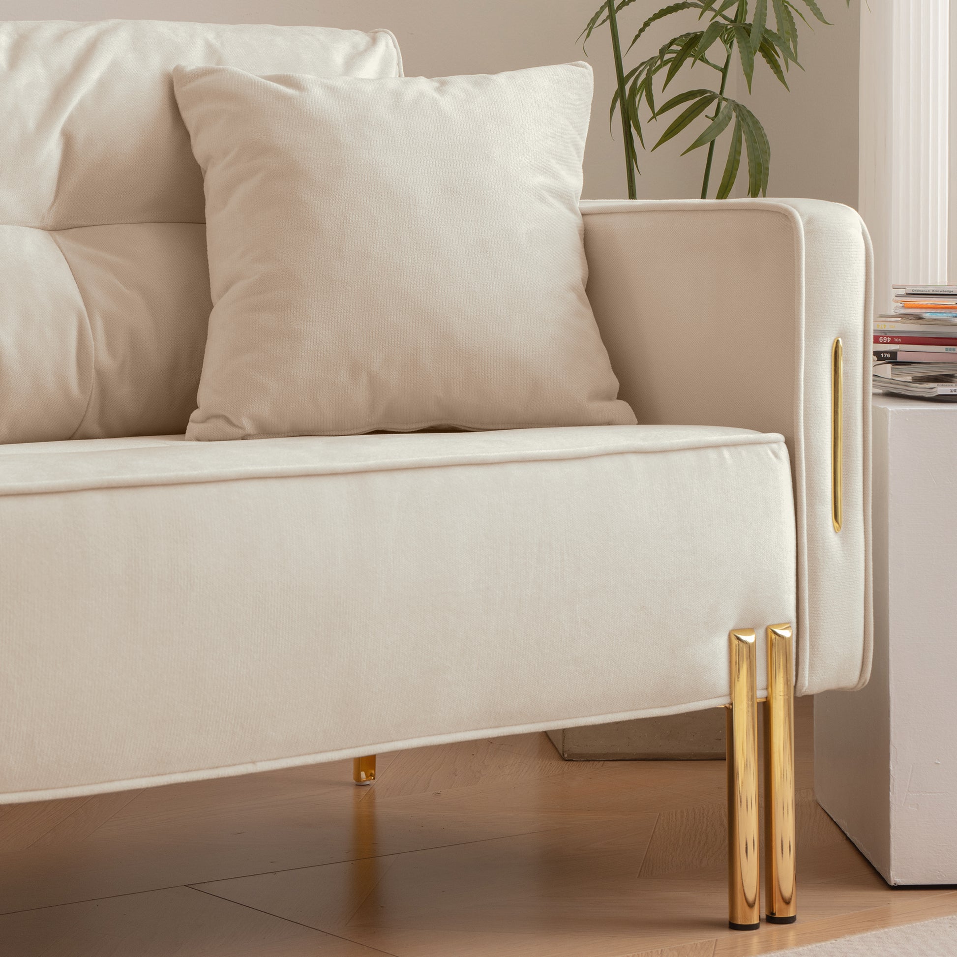 70" Velvet Sofa Couch Luxury Modern Upholstered 3 Seater Sofa With 2 Pillows For Living Room, Apartment And Small Space Beige Modern Foam Velvet 3 Seat