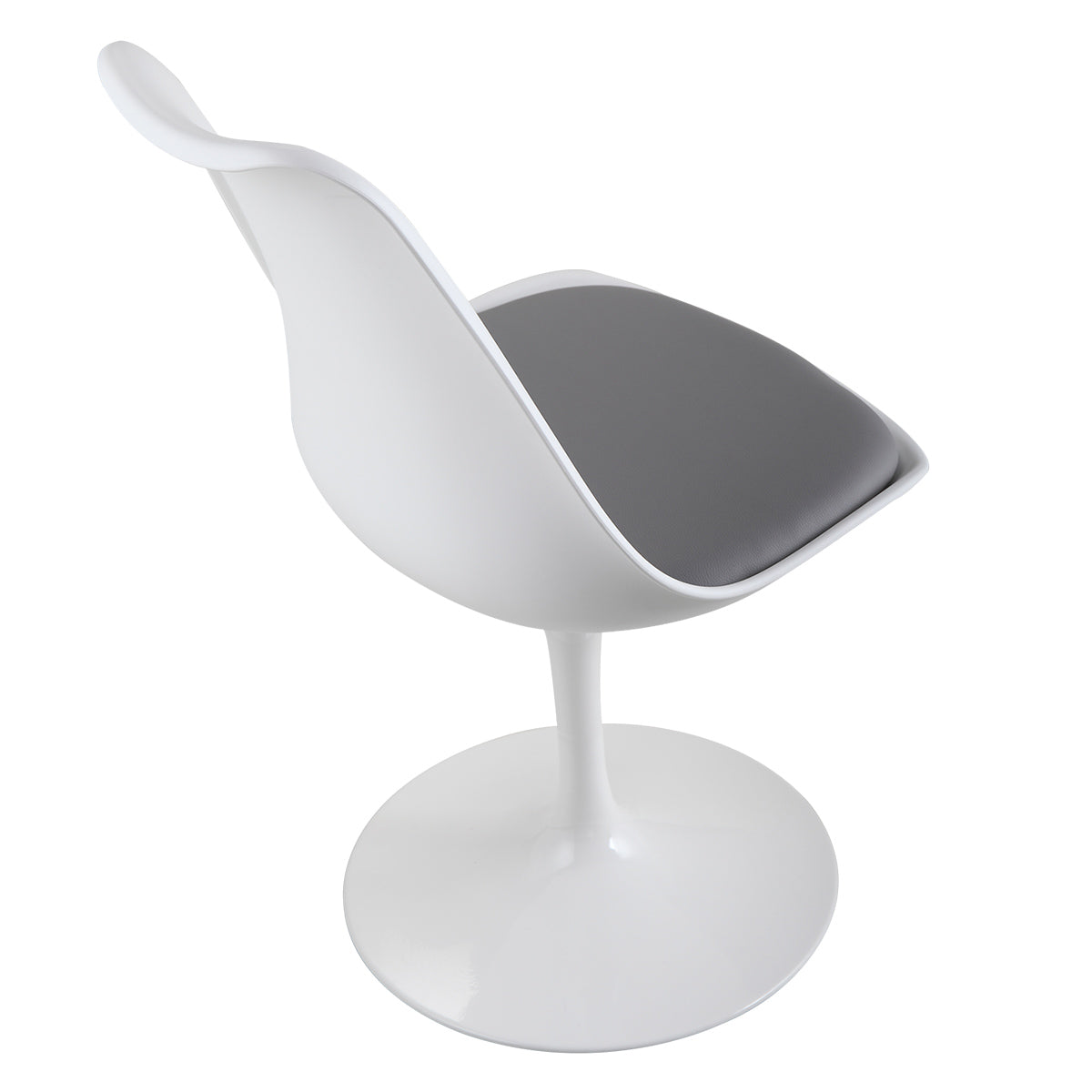 Swivel Tulip Side Chair For Kitchen And Dining Room Bar With Cushioned Seat And Curved Backrest, White And Gray White Gray Metal