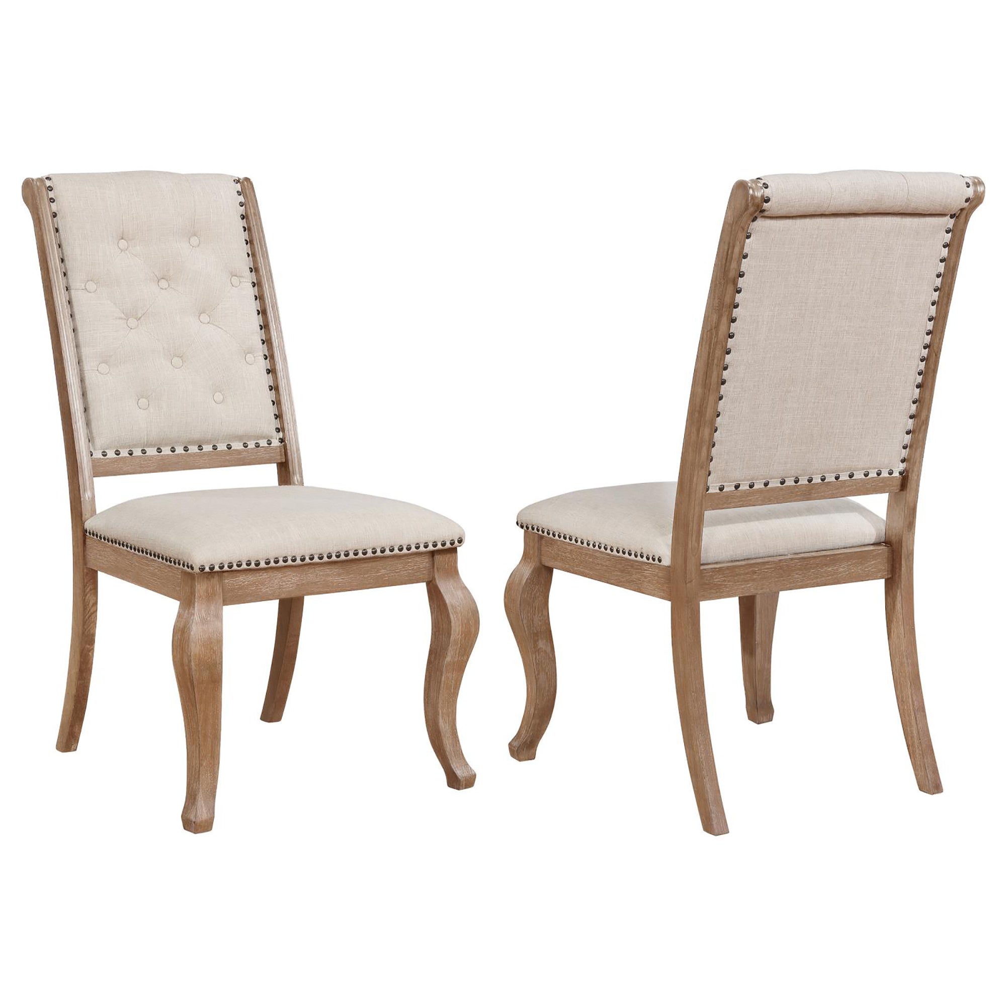 Cream And Barley Brown Tufted Back Dining Chair Set Of 2 Ivory Light Brown Dining Room Contemporary,Modern Dining Chairs Rubberwood Tufted Back Foam Upholstered