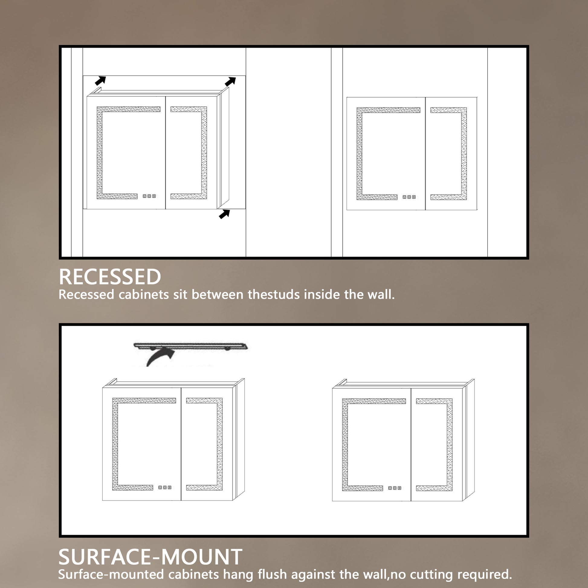 Lighted Medicine Cabinet 30 X30 Inch, Recessed Or Surface Led Medicine Cabinet,Defog,Stepless Dimming,3000K 6400K, Outlets & Usbs,Double Sided Mirror Silver Aluminium