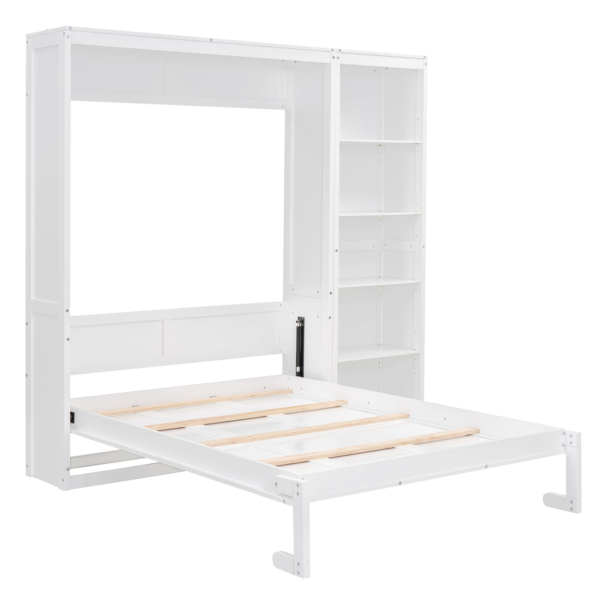 Full Size Murphy Bed Wall Bed With Shelves,White White Solid Wood Mdf