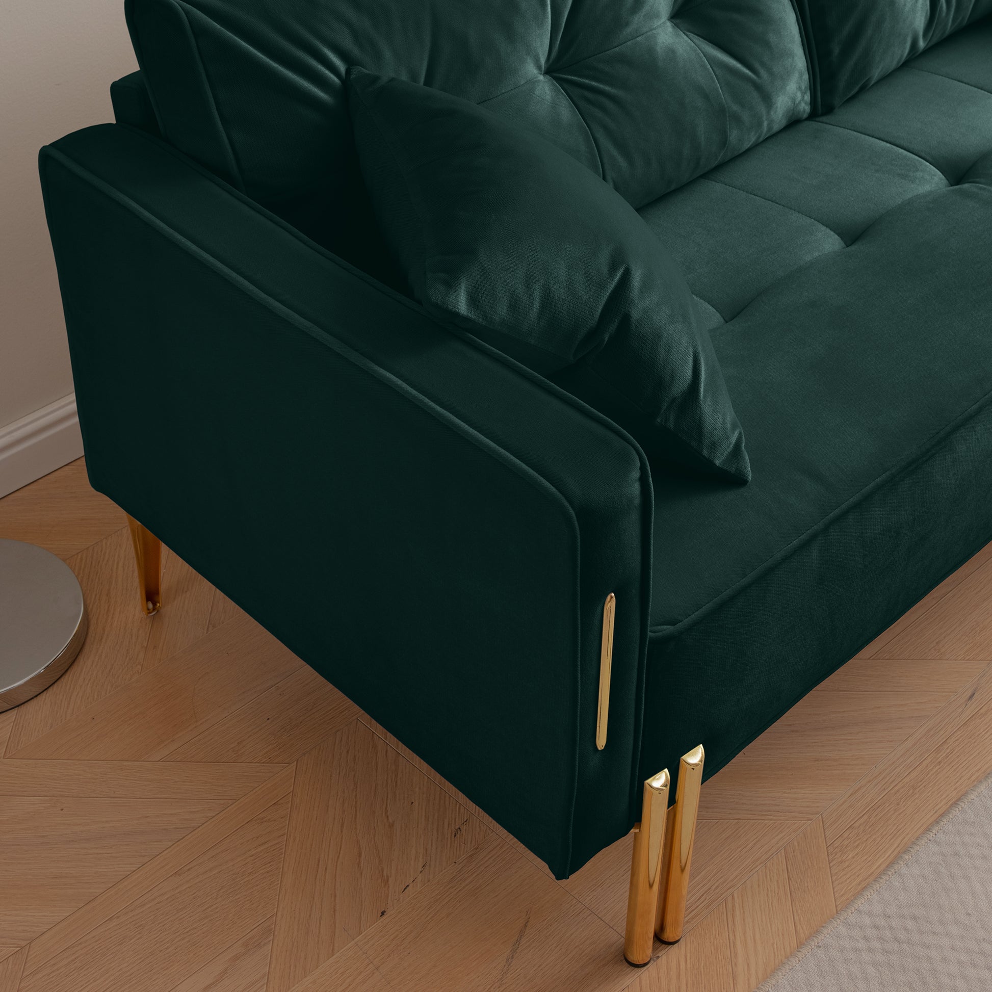 70" Velvet Sofa Couch Luxury Modern Upholstered 3 Seater Sofa With 2 Pillows For Living Room, Apartment And Small Space Green Modern Foam Velvet 3 Seat