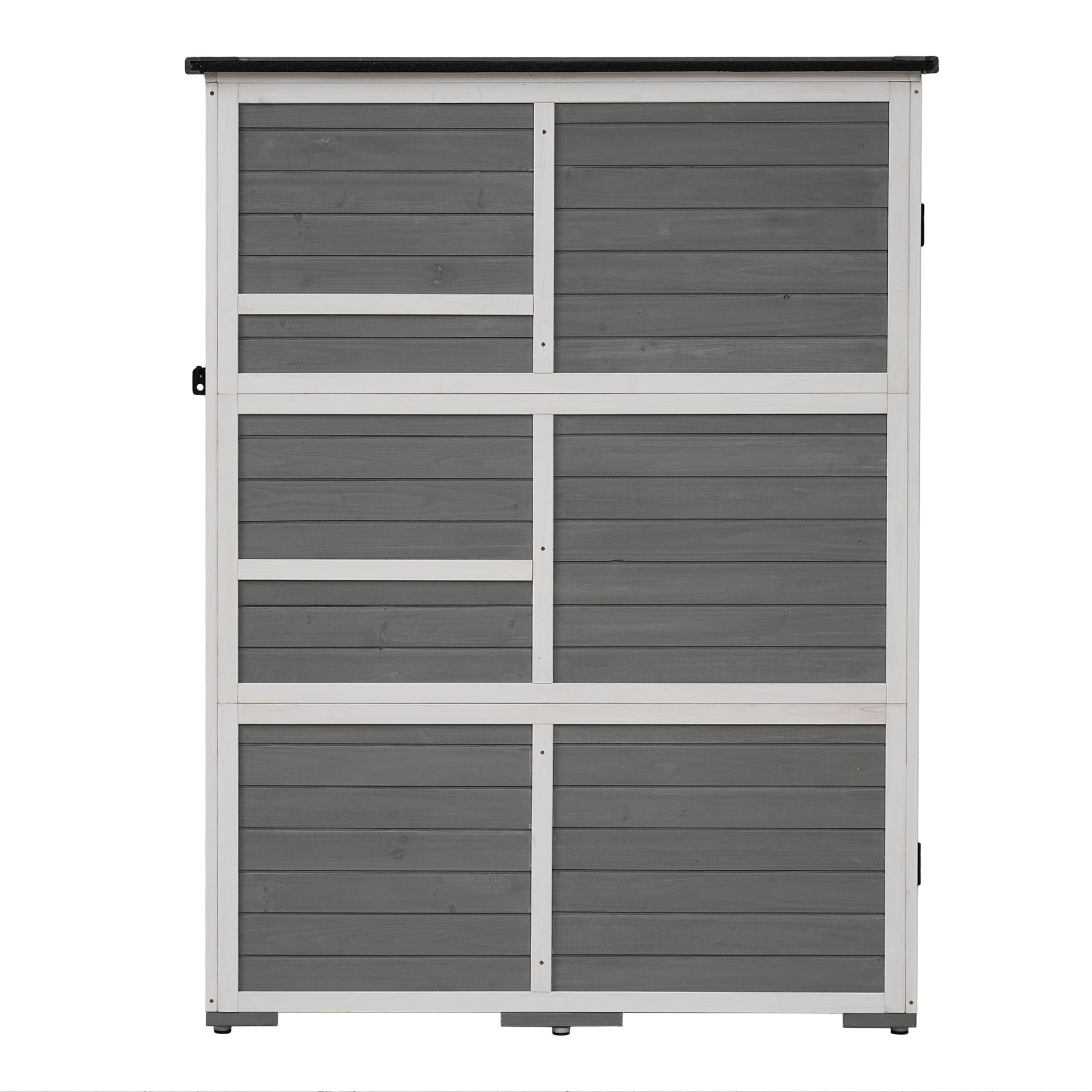 Outdoor 5.5Ft Hx4.1Ft L Wood Storage Shed, Garden Tool Cabinet With Waterproof Asphalt Roof, Four Lockable Doors, Multiple Tier Shelves, White And Gray White Gray Water Resistant Frame Garden &