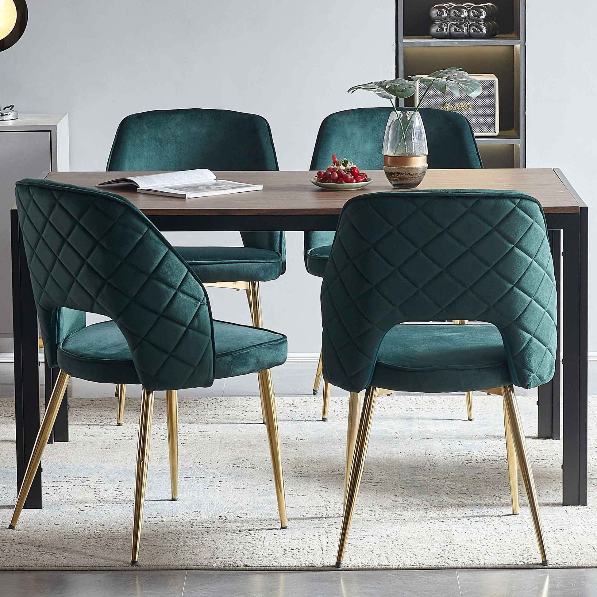 Modern Dining Table Green Velvet Dining Chairs Set Of Modern Green