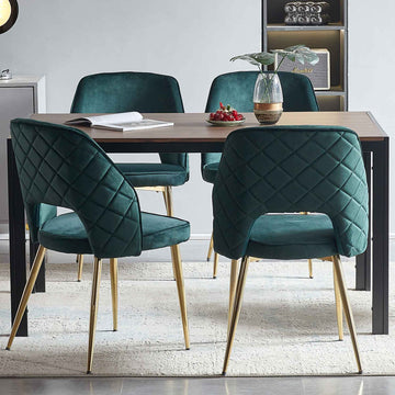 Dark Green Velvet Dining Chairs With Metal Legs And Hollow Back Upholstered Dining Chairs Set Of 4 Dark Green Dining Room Modern Dining Chairs Velvet