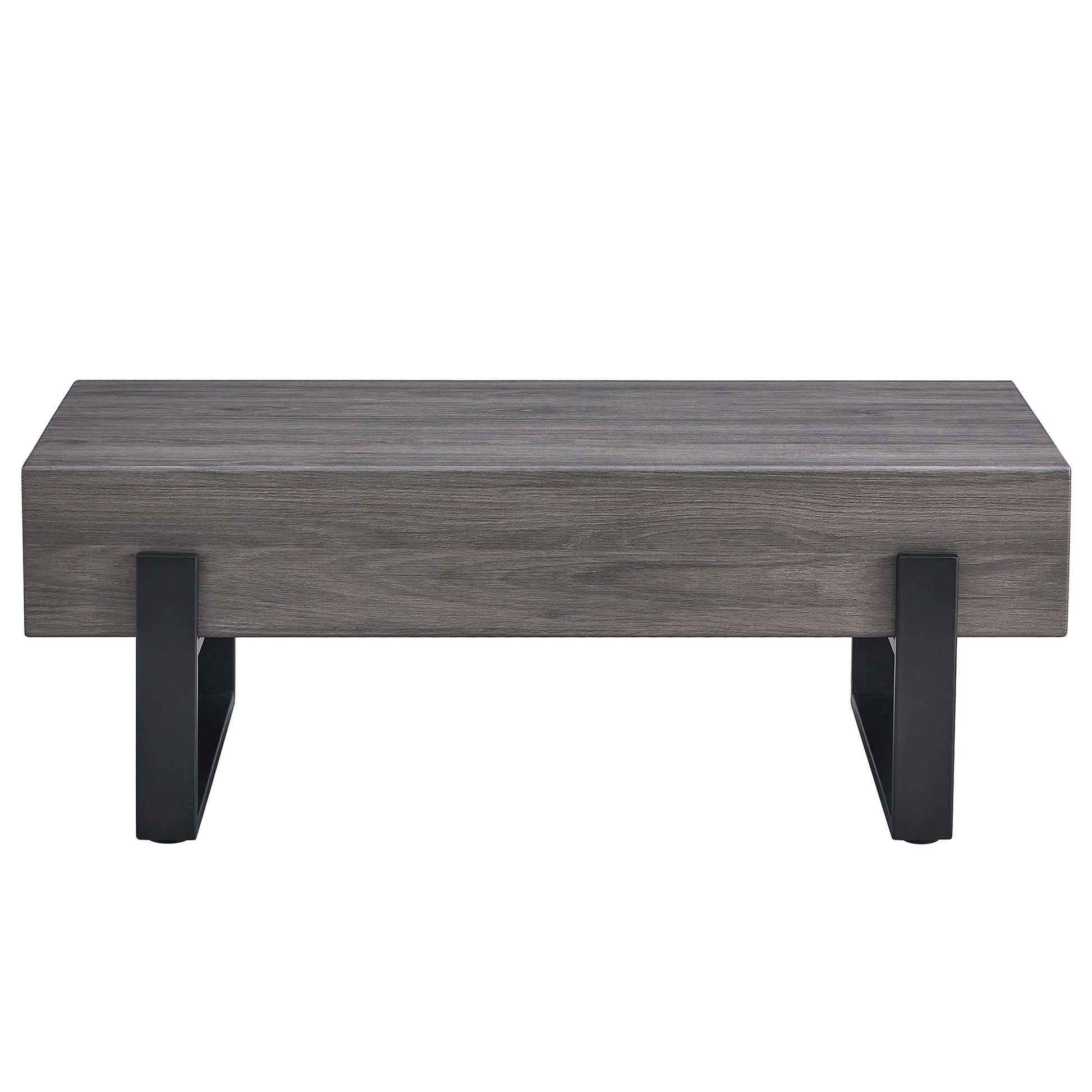 A Rustic Gray Wood Grain Mdf Coffee Table With Black Metal Legs An Elegant Space In Natural Wood Tones Grey Mdf