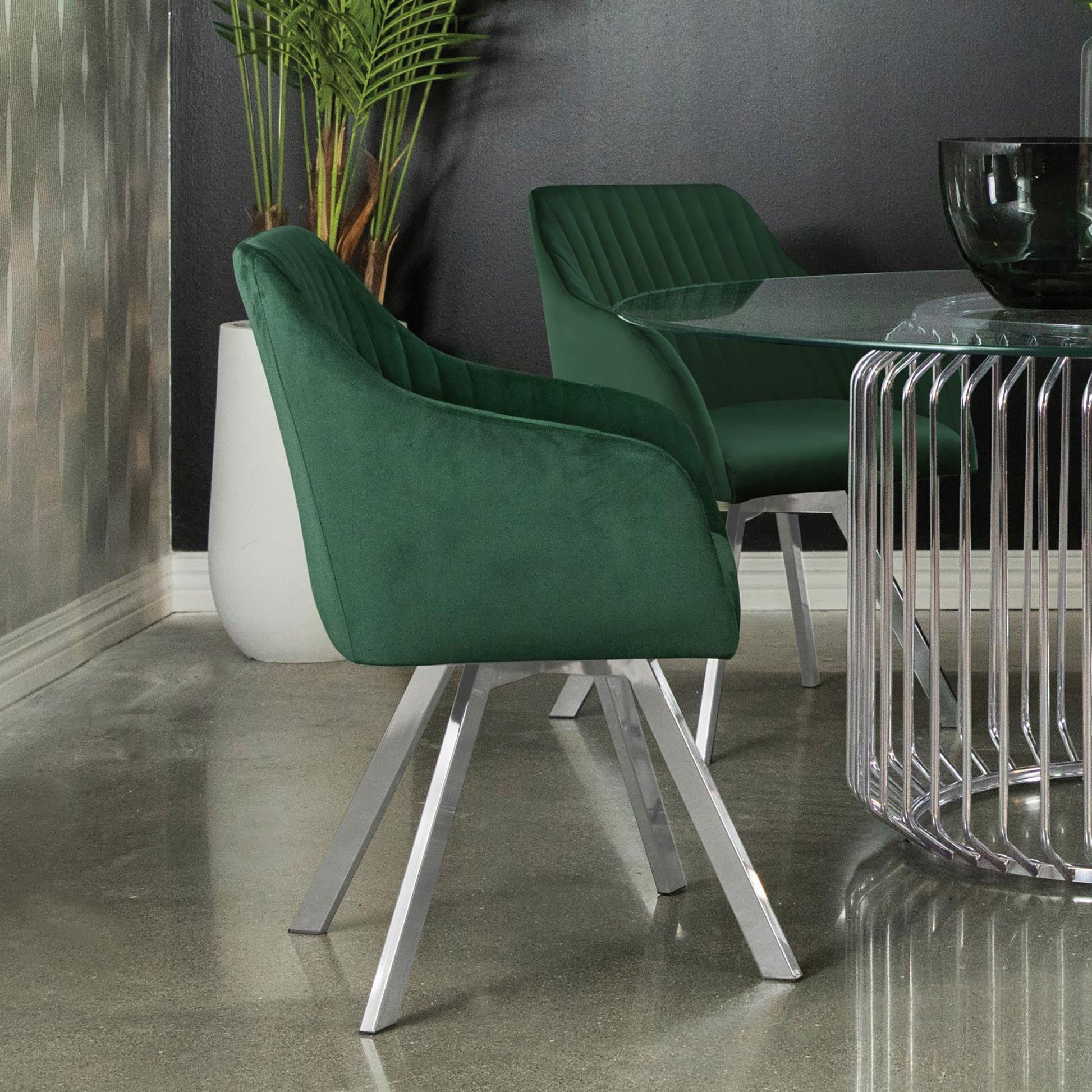 Green Channeled Sloped Arm Swivel Chair Green Dining Room Contemporary,Modern Arm Chair Solid Back Foam Upholstered