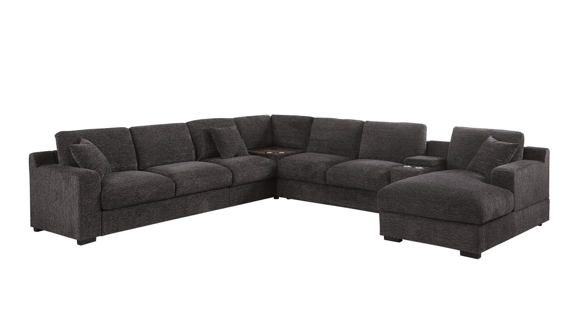 Celine 141.5" Gray Chenille Fabric Corner Sectional Sofa With Right Facing Chaise, Cupholders, And Charging Ports Gray Chenille