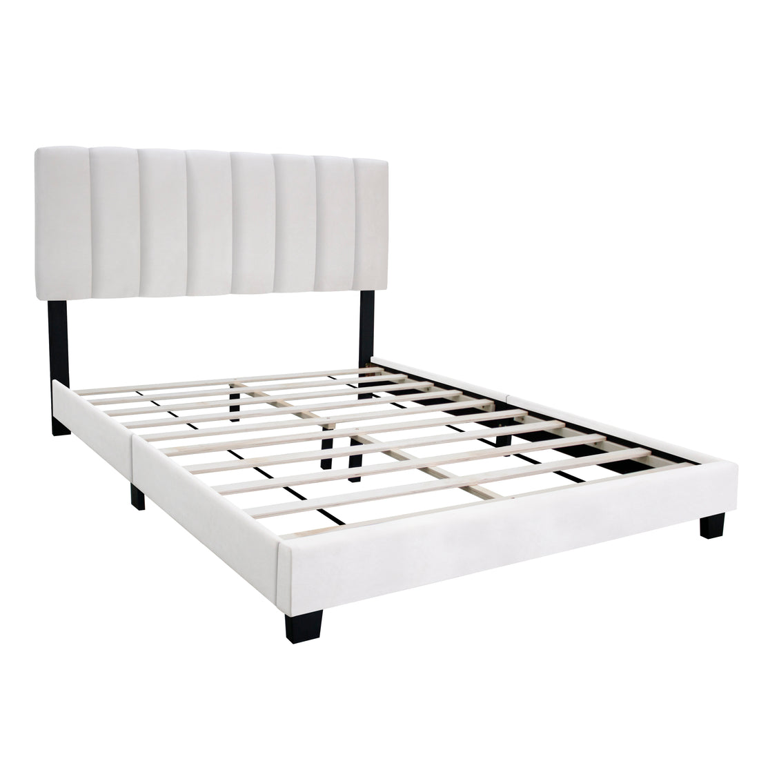 White Queen Size Upholstered Bed Frame With Adjustable Headboard, Chenille Fabric, Clean White Style Modern Popular Style Suitable For Any Room Designs Box Spring Not Required Queen White Wood Espresso Bedroom American Design,British,Contemporary,Modern