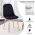 A Set Of 4 Dining Chairs And A Dining Table, Featuring Modern Medieval Style Restaurant Cushioned Side Chairs, Equipped With Soft Velvet Fabric Cushions And Spoon Shaped Golden Metal Legs. B0501A Black Velvet