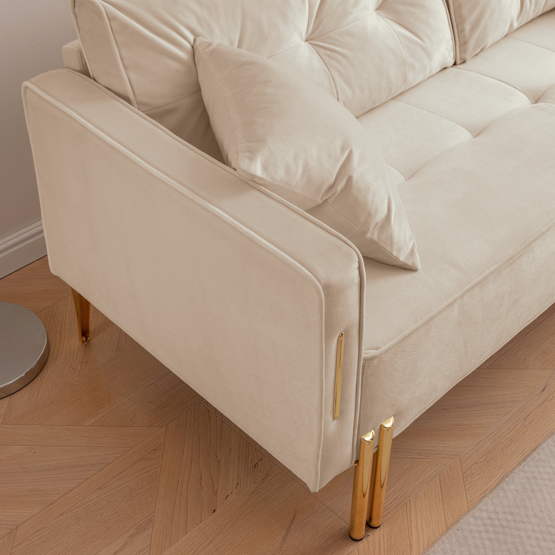 70" Velvet Sofa Couch Luxury Modern Upholstered 3 Seater Sofa With 2 Pillows For Living Room, Apartment And Small Space Beige Modern Foam Velvet 3 Seat