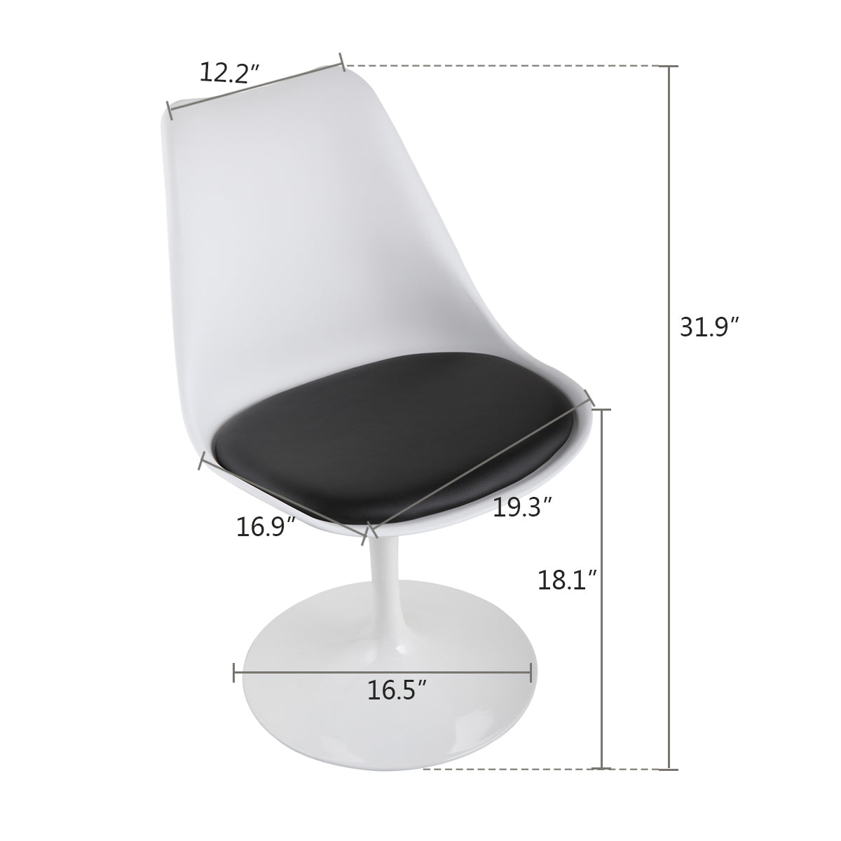 Swivel Tulip Side Chair For Kitchen And Dining Room Bar With Cushioned Seat And Curved Backrest, White And Black White Black Metal