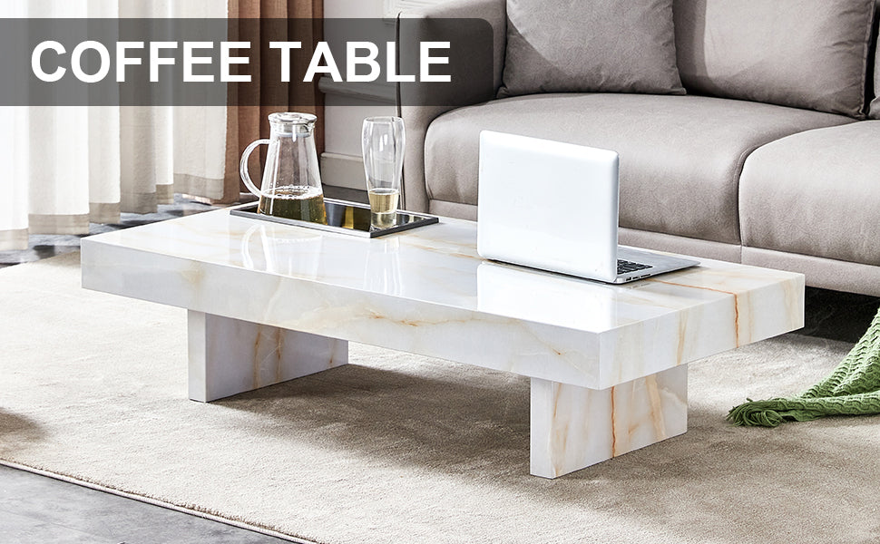 A Modern And Practical Coffee Table With Imitation Marble Patterns, Made Of Mdf Material. The Fusion Of Elegance And Natural Fashion 47.2"* 23.6"* 12 " White Mdf