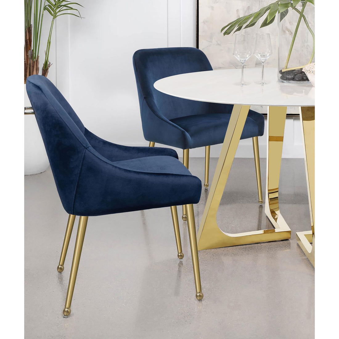 Dark Ink Blue And Gold Wingback Dining Chair Set Of 2 Solid Blue Dining Room Contemporary,Modern Side Chair Wing Back Foam Upholstered